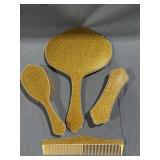 Art Deco Celluloid 4pc Copper Vanity Set2