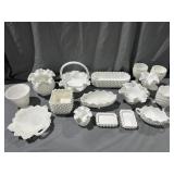Milk Glass, Ashtray, cups, Basket, vases & more