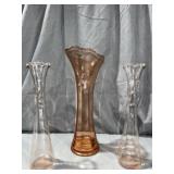 (3) Pink Depression Vases