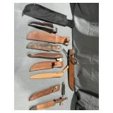 (1) knife & sheath, 9 Leather Knife Sheaths