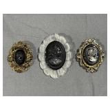 (3) Vintage Revival Cameo Brooches