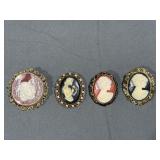 (4) Carved Cameos Brooches