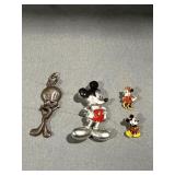Mickey & Mini Mouse Pins & Tweety Bird Pendant