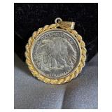 1942 U.S. Half Dollar Coin Inserted in Pendant
