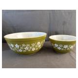 Pyrex Green Spring Blossoms Mixing Bowls 1.5Pt &