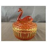 Jeannette Glass Amberina Swan Powder Dish*No