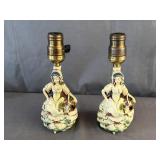 (2) Cast Iron Woman in Dress Table Lamps