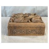Antique Hand Carved Dragon Wooden Jewelry Box