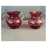 Fenton Glass Cranberry Thumbprint Cream & Sugar