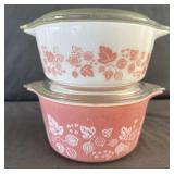 (2) Pyrex Pink Gooseberry Casserole Dishes &