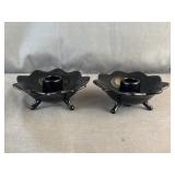 Fenton Black Glass Lotus Flower Candle Holders