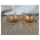 (2) Murano Amber Glass Art Footed Bowls