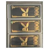 (3) Playboy 'Spicy' Gold Foil $100 Novelty Bills