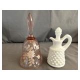 Fenton Art Glass Bell & Fenton Milk Glass Cruet