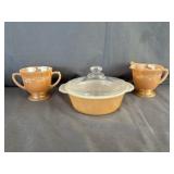 Fire King Peach Sugar & Creamer & Casserole Dish