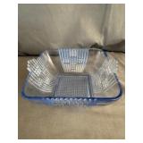 Blue Art Deco Square Pressed Glass Nut Bowl