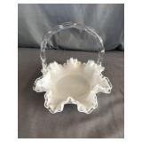 Fenton Silver Crest White Glass Handled
