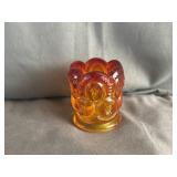 L.E. Smith Amberina Glass Toothpick Holder Moon &