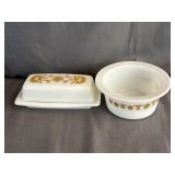 Pyrex Butterfly Gold Butter Tub & Butter Dish