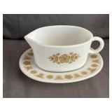 Pyrex Butterfly Gold Gravy Boat & Underplate