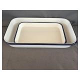 (2) Enamelware White/Blue Baking Pans