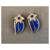 .800 Silver Blue Enamel Clip-on Earrings