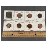 (8) Canada 1 Cent Errors, B.U., Toned Coins