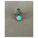 Unmarked Silver Ring w/ 2 Turquoise Stones