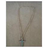 .925 Sterling Silver Necklace & Turquoise Cross