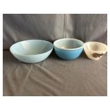 (3) Fire King Bowls Davy Crockett & 2 Blue