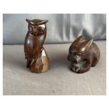 (2) Iron Wood Figurines Owl & Rabbit