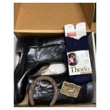 Justin Boots, Socks, Belt Bucket & Horse Shoe
