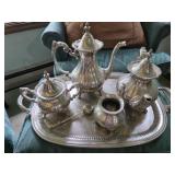 Silver-Plate Set: 2 Tea Pots, Creamer, Sugar, Tea
