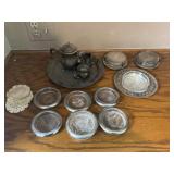SilverPlated Tea Pot Set & Silver & Glass