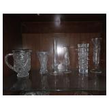 6 pc Crystal Vases & Pitcher