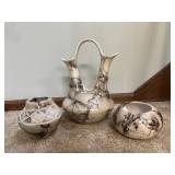 (4) Navajo Indian Pottery Horse Hair Vases