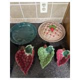 (2) Ceramic Pie Plates & (3) Ceramic Grape Bowls