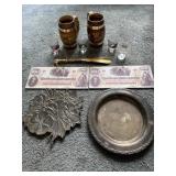 Brass Duck Shoe Horn, Silver Plated Plates, Shot