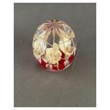 Joe Rice Art Glass Etched Egg Shaped Paperweight