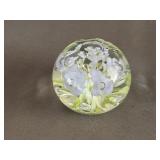 Joe Rice Art Glass White Floral Paperweight