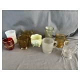 EAPG Glass Mugs, Green Crackle Vase, Souvenir