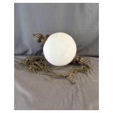 MCM White Glass Globe Brass Chandelier