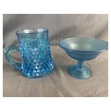 Indiana Glass Diamond Point Mug & Fenton Blue