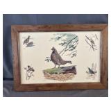Wood Framed Serving Tray California Quail