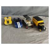 (2) Ertl Metal Car Coin Banks & (2) Die Cast Cars