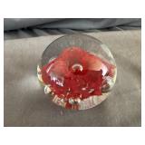 Bart Zimmerman Art Glass Red Flower Paperweight