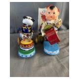 Tin-Litho Wind Up Panda Drummer & Child Drummer