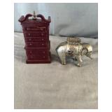 Cast Iron Elephant & Celluloid High Body Dresser