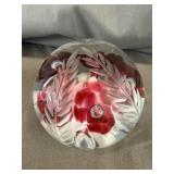 Gibson Art Glass Red Floral Etched Paperweight