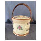 Ceramic Biscuit Jar Wicker Handle Made in Japan